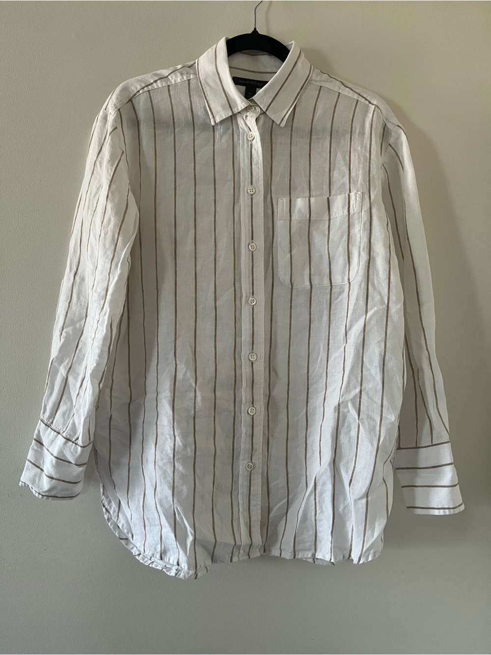 Banana Republic 100% Linen Striped Button Down Shirt XS White Beige Coastal